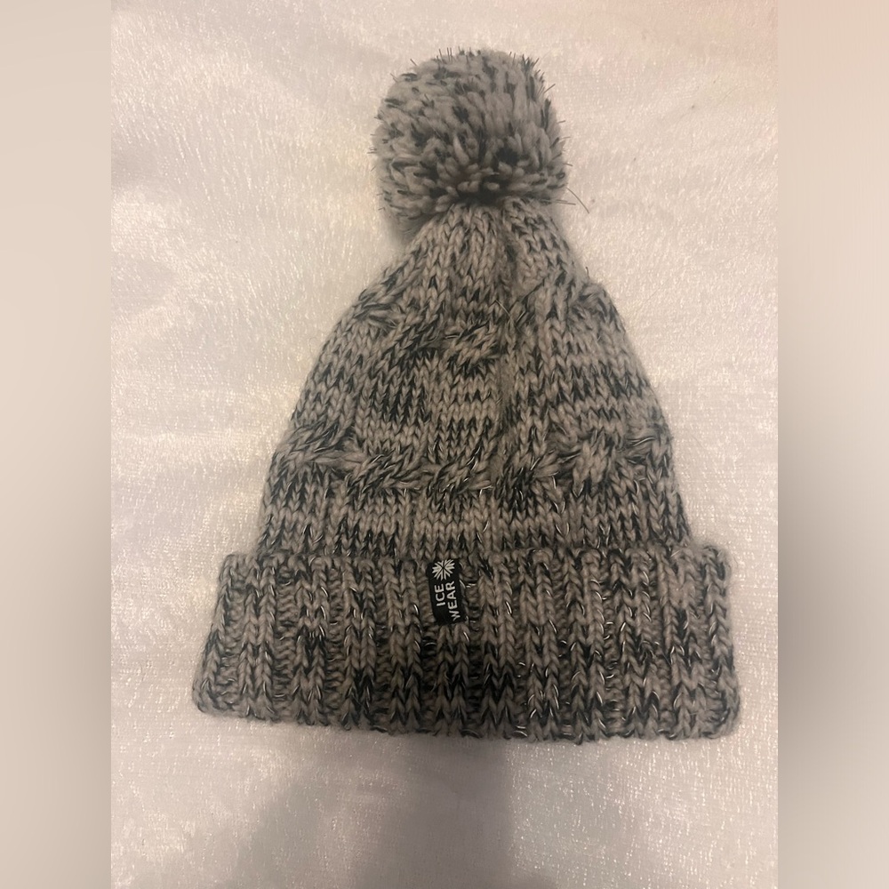 Iceland Icewear Gray and Black Winter beanie with floof ball